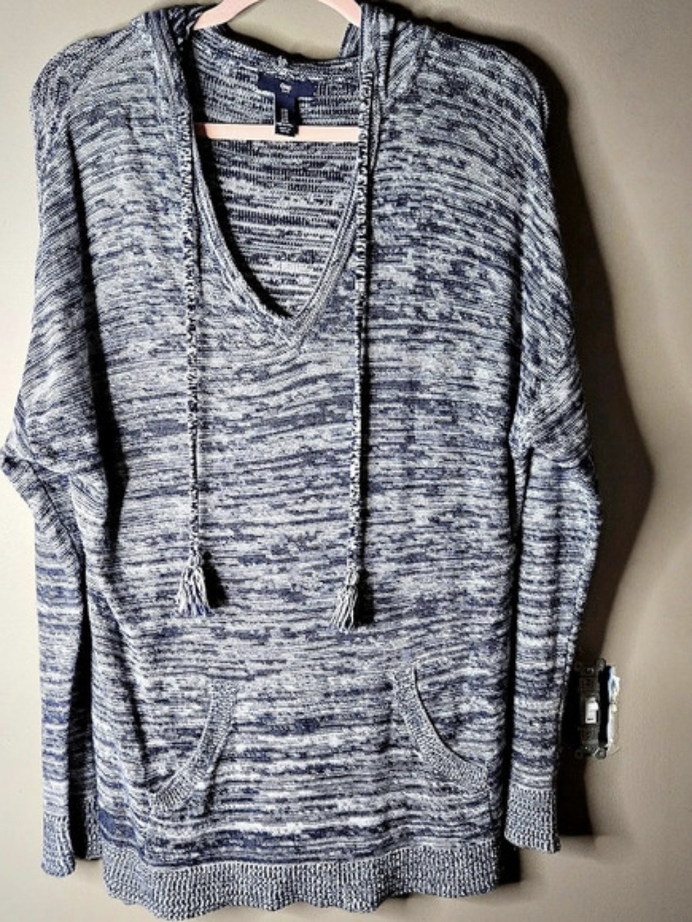 Gap Blue Space Dye Knit Pullover Hoodie Blue & White Medium Ptp 23" Length 33"